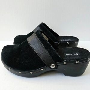 Crocs Cobbler Clogs Mules Studded Suede Leather 12314 Women's Size 9 Black